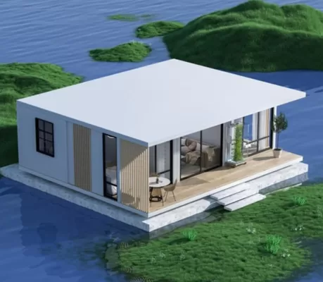 Customized Modern Shipping Container Home With Glass Wall And Terrace Rock Wool Insulation Wall